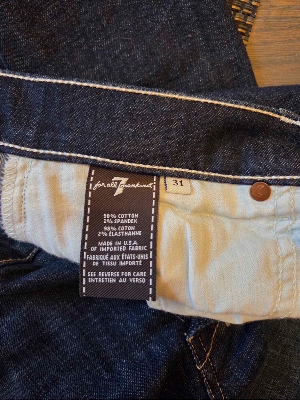 7 For All Mankind Dark Indigo Jeans with White Pocket Stitch - Picture 2 of 3